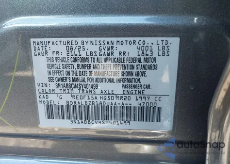 2025 Nissan Sentra Sv from USA, damaged, VIN 3N1AB8CV4SY401499